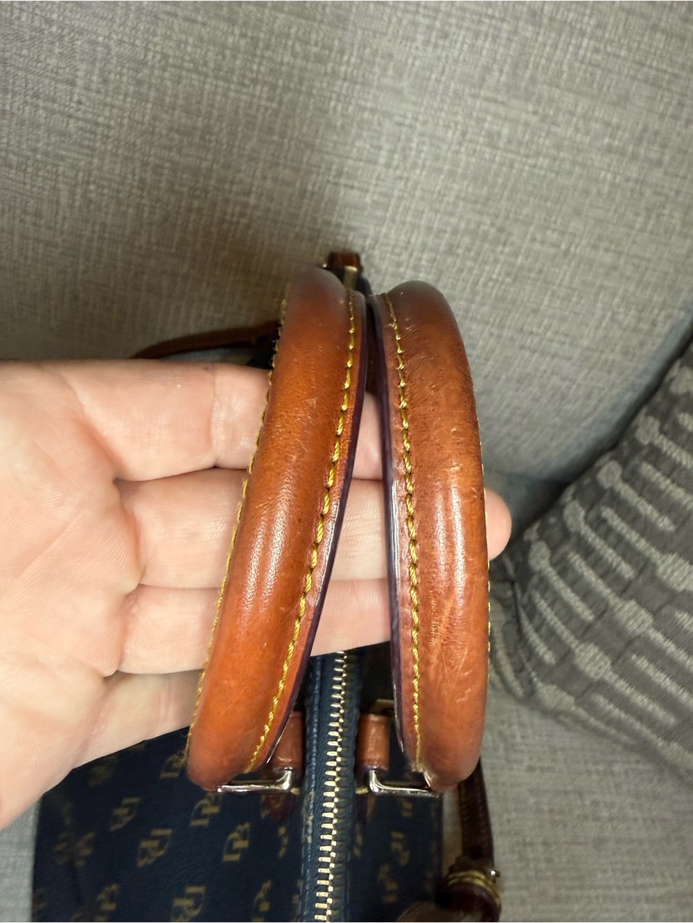 Dooney & Bourke Navy and Brown Signature Gretta Satchel with Leather Trim - Picture 8 of 14